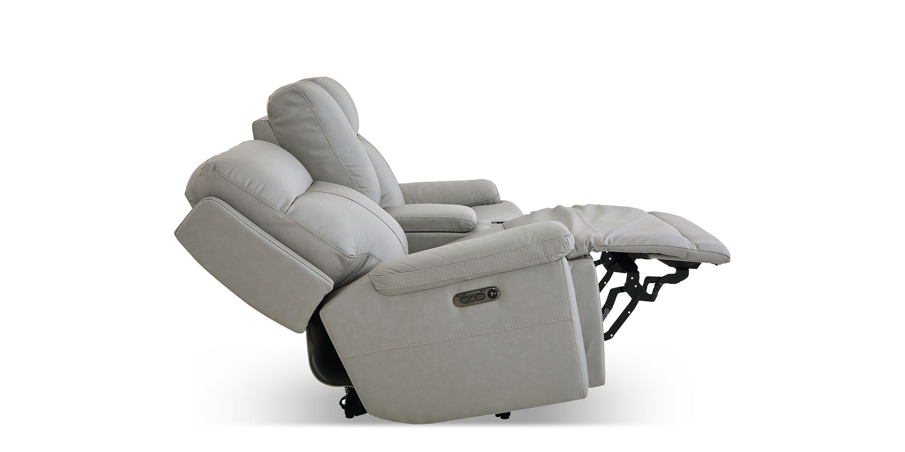 Fletcher Leather Power Reclining Loveseat with Center Console Bassett