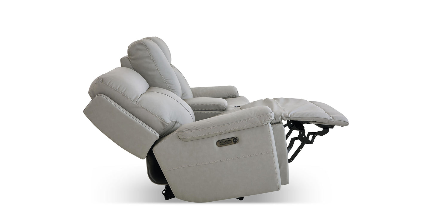 Fletcher Leather Power Reclining Loveseat with Center Console Bassett
