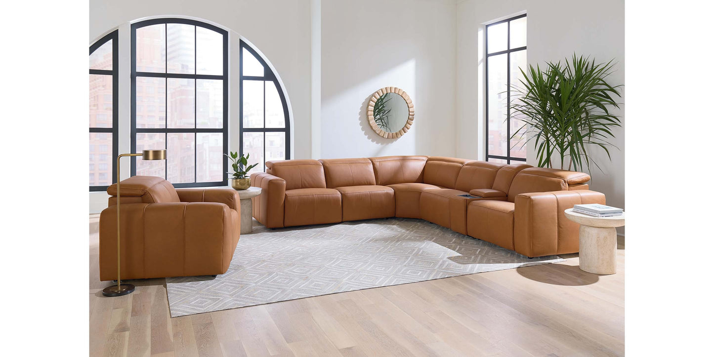 Airy Leather Power Reclining Sectional Bassett