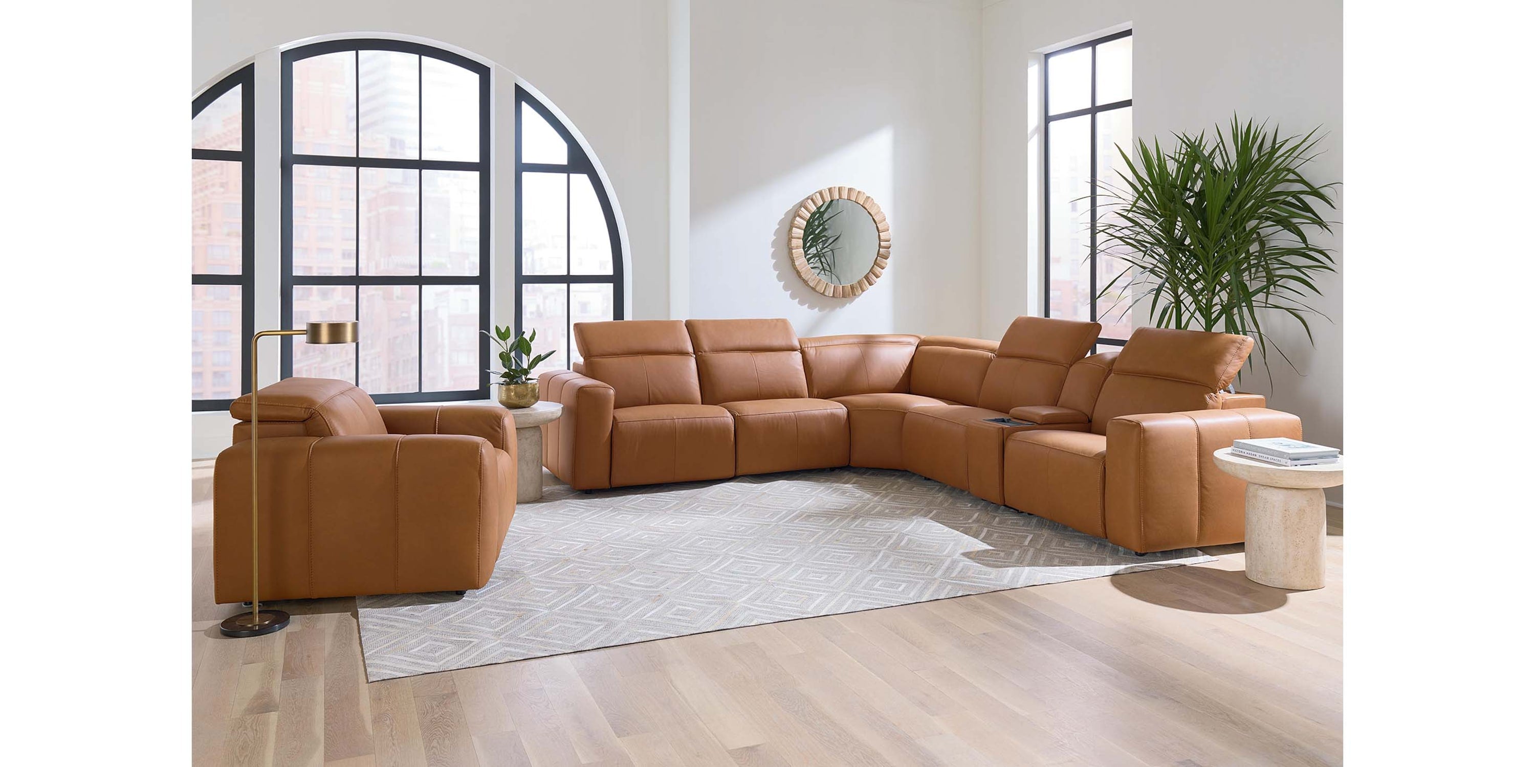 Airy Leather Power Reclining Sectional Bassett