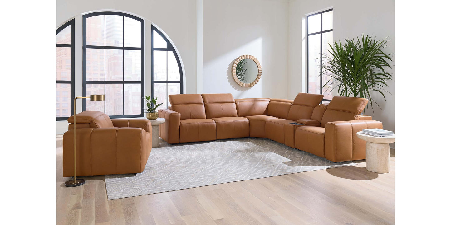 Airy Leather Power Reclining Sectional Bassett