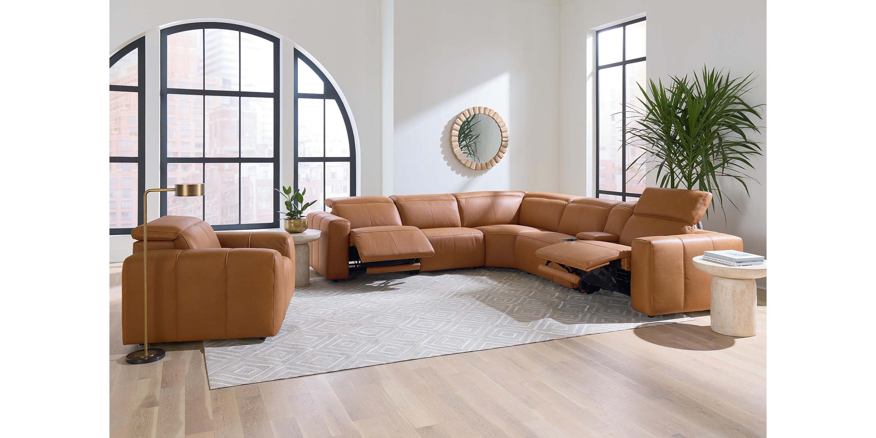 Airy Leather Power Reclining Sectional Bassett