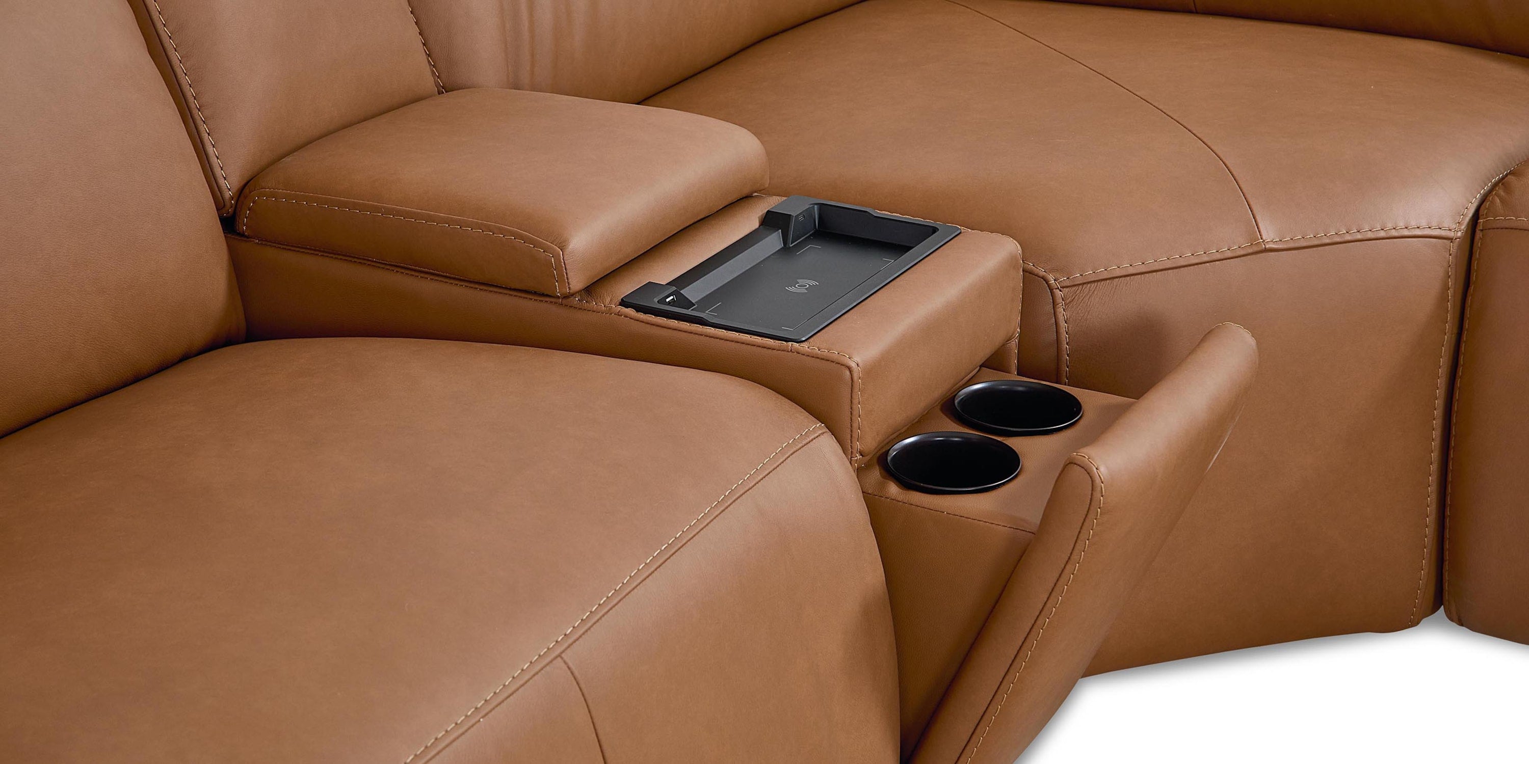 Airy Leather Power Reclining Sectional Bassett