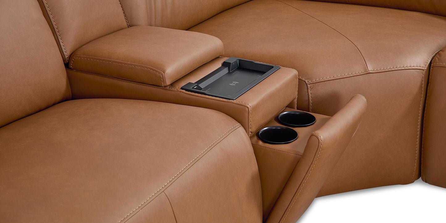 Airy Leather Power Reclining Sectional Bassett