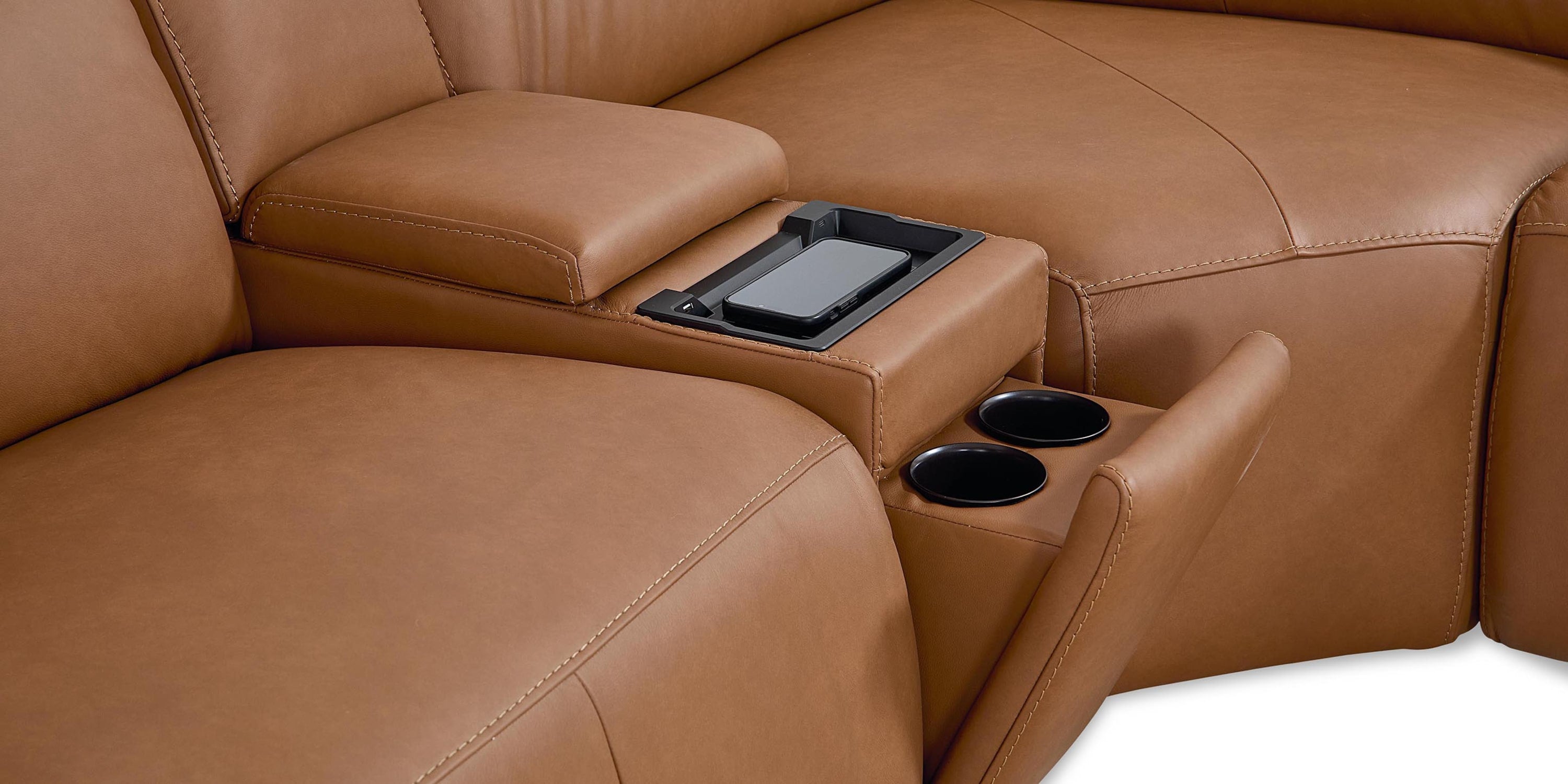 Airy Leather Power Reclining Sectional Bassett