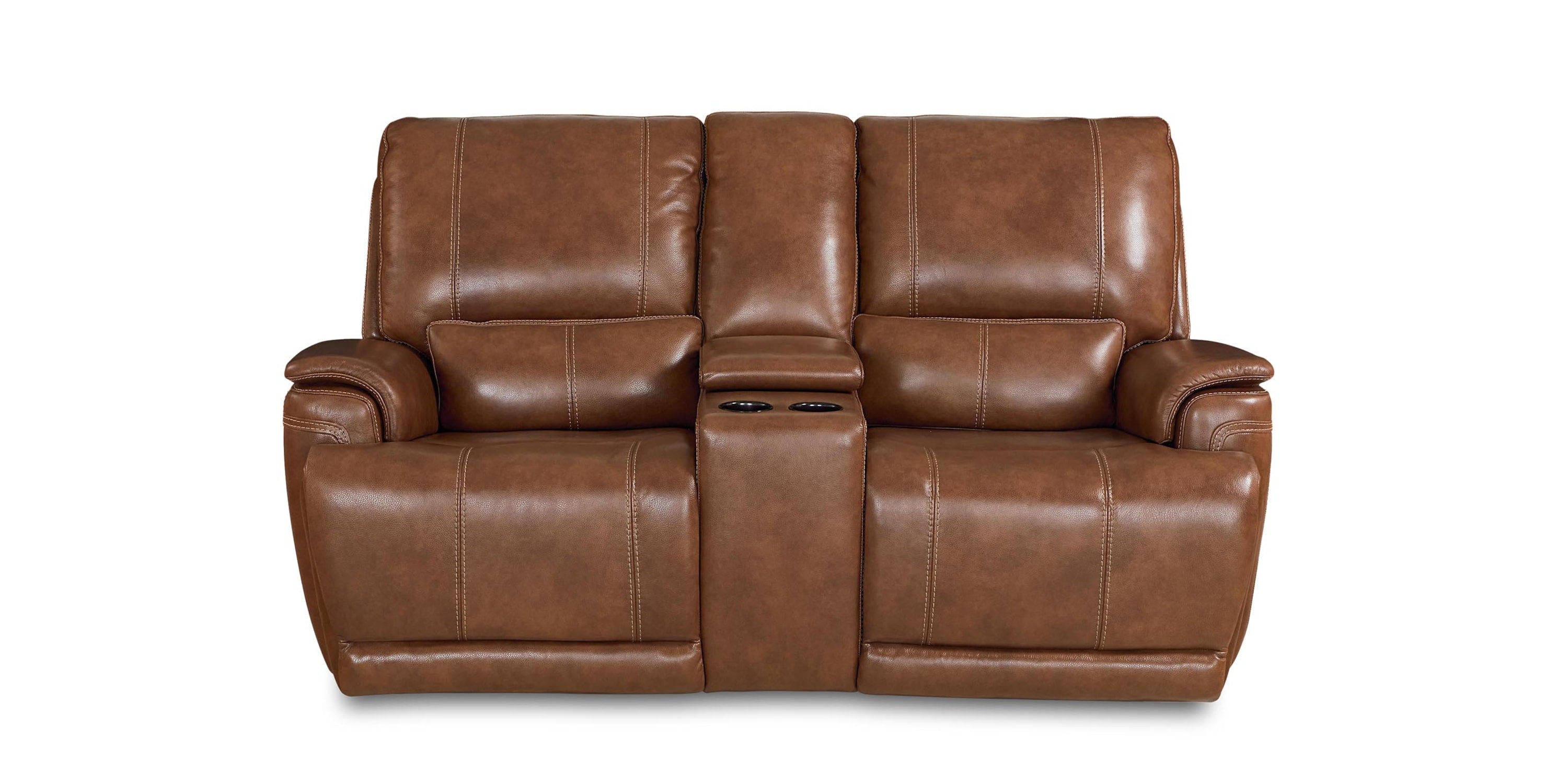 Burlington Leather Power Reclining Loveseat with Center Console Bassett