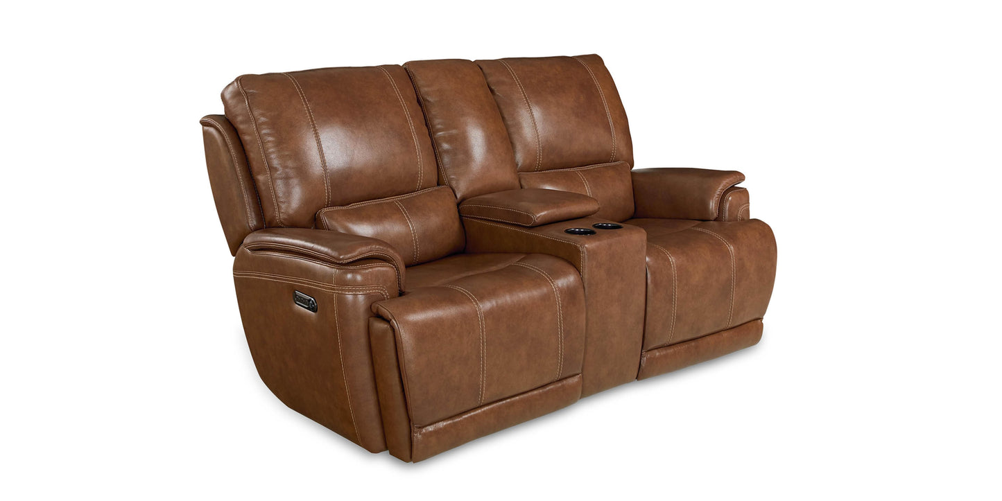 Burlington Leather Power Reclining Loveseat with Center Console Bassett
