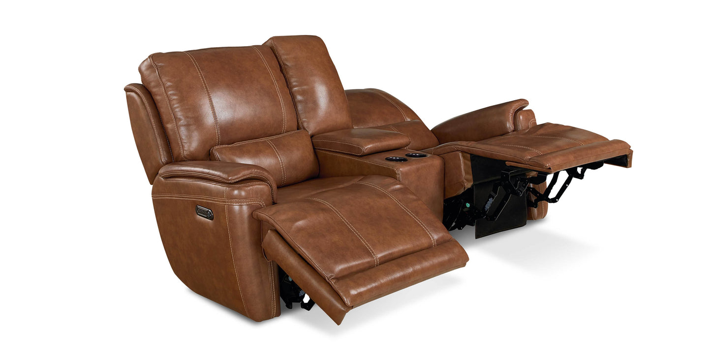 Burlington Leather Power Reclining Loveseat with Center Console Bassett