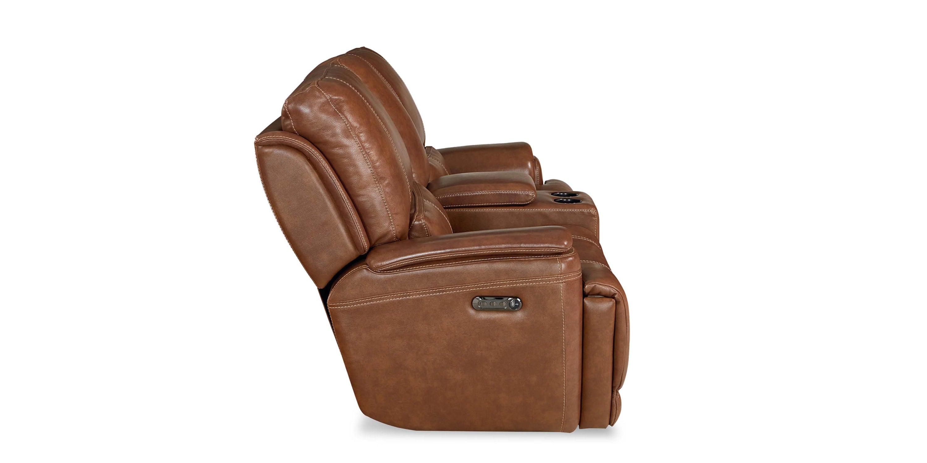 Burlington Leather Power Reclining Loveseat with Center Console Bassett