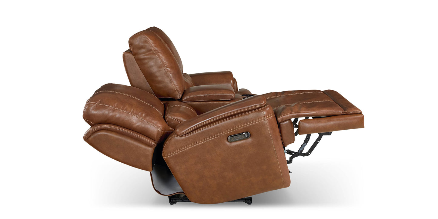 Burlington Leather Power Reclining Loveseat with Center Console Bassett