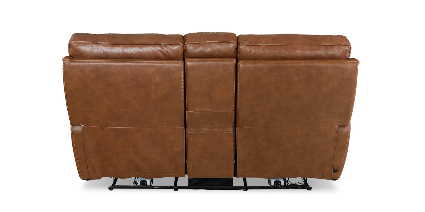 Burlington Leather Power Reclining Loveseat with Center Console Bassett