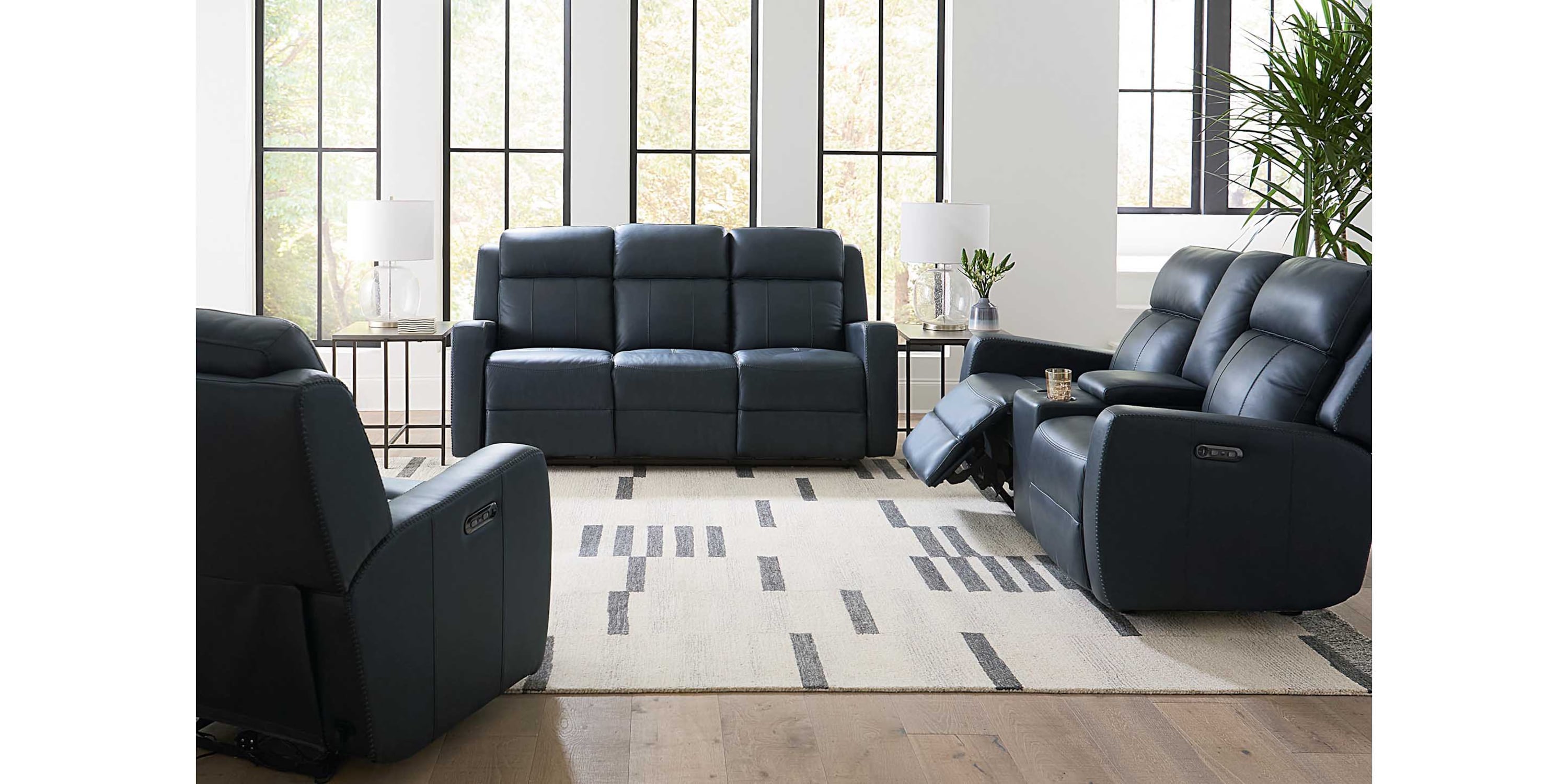 Norwood Leather Power Reclining Loveseat with Center Console Bassett