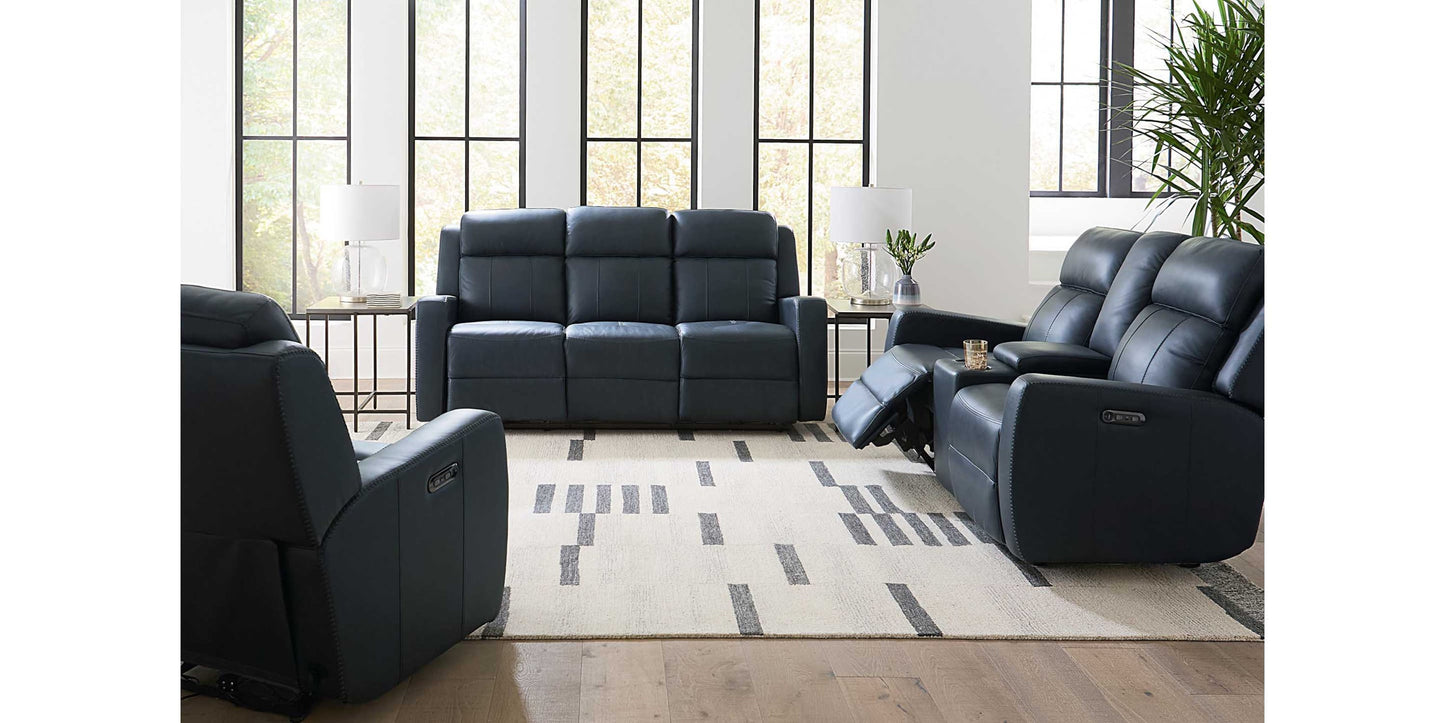 Norwood Leather Power Reclining Loveseat with Center Console Bassett