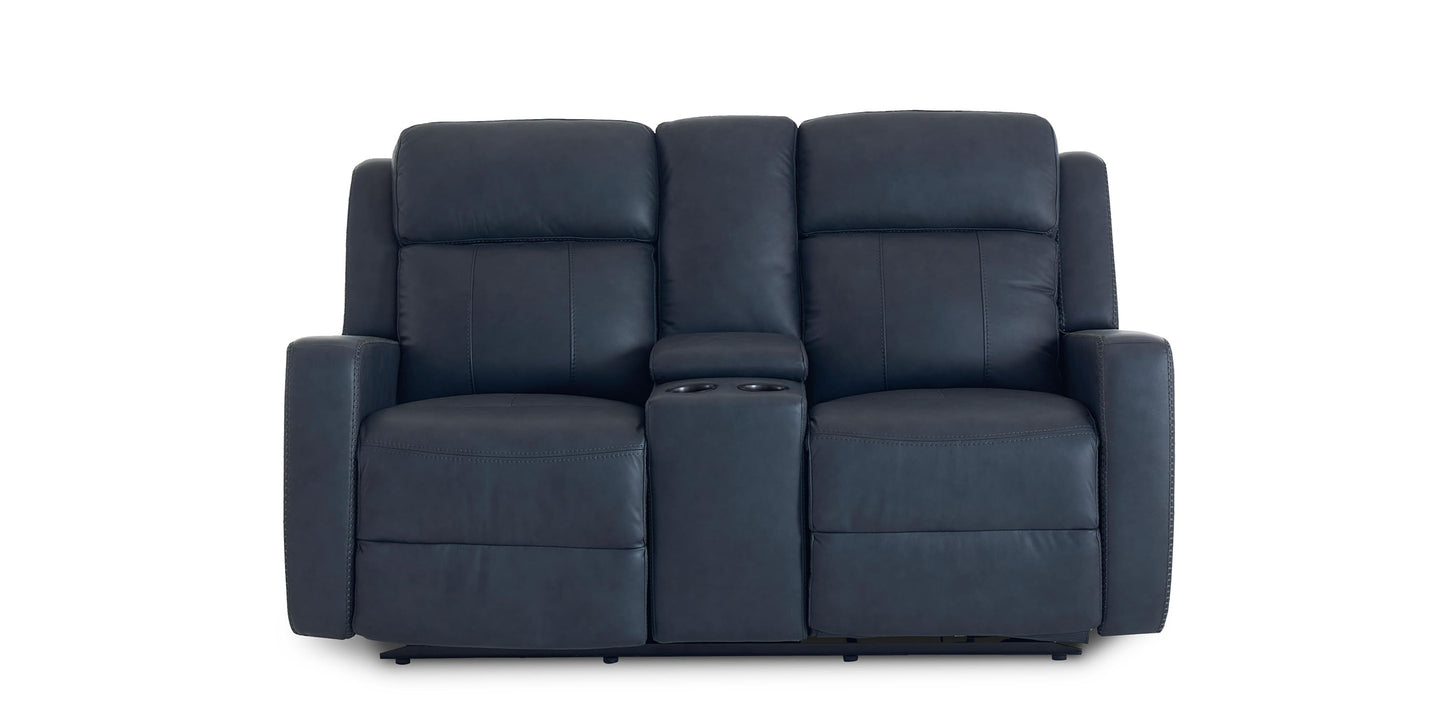 Norwood Leather Power Reclining Loveseat with Center Console Bassett