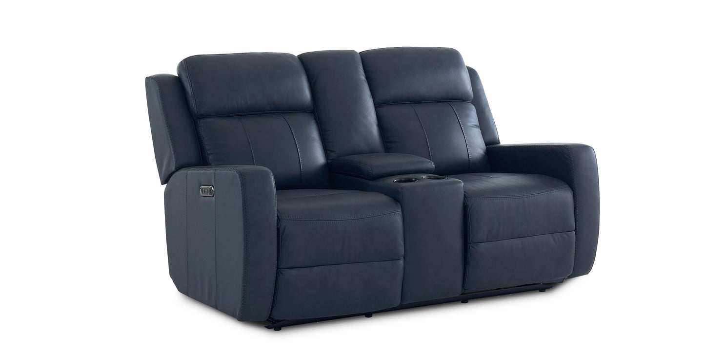 Norwood Leather Power Reclining Loveseat with Center Console Bassett