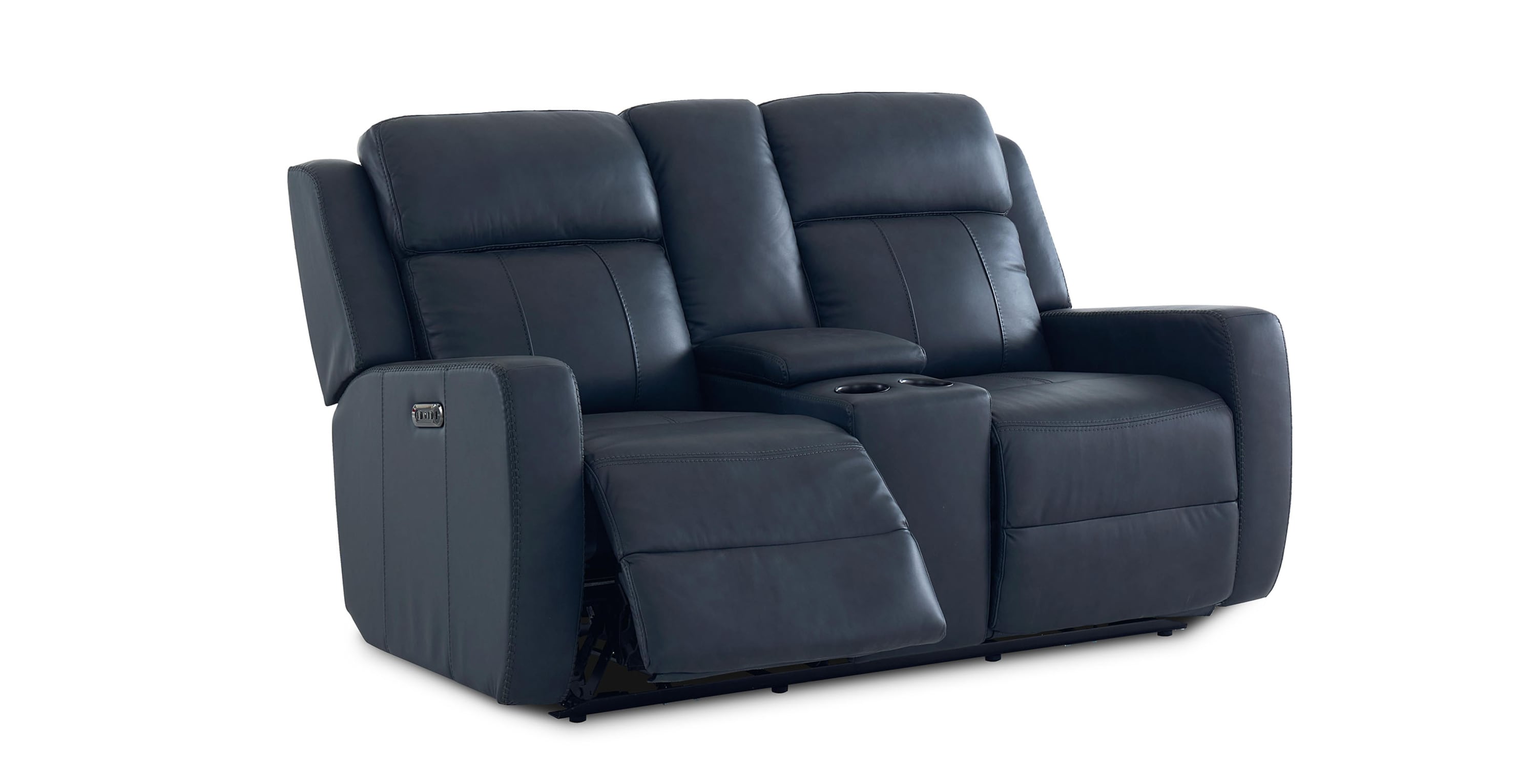 Norwood Leather Power Reclining Loveseat with Center Console Bassett