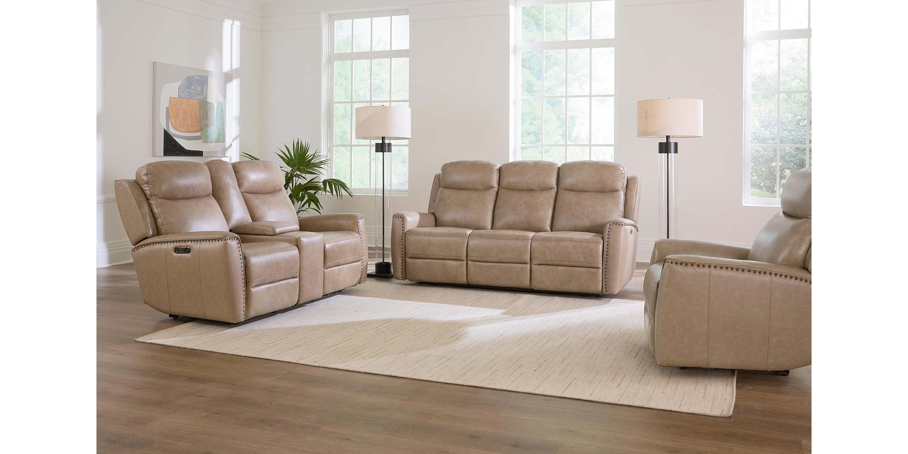 Douglas Leather Power Reclining Sofa Bassett