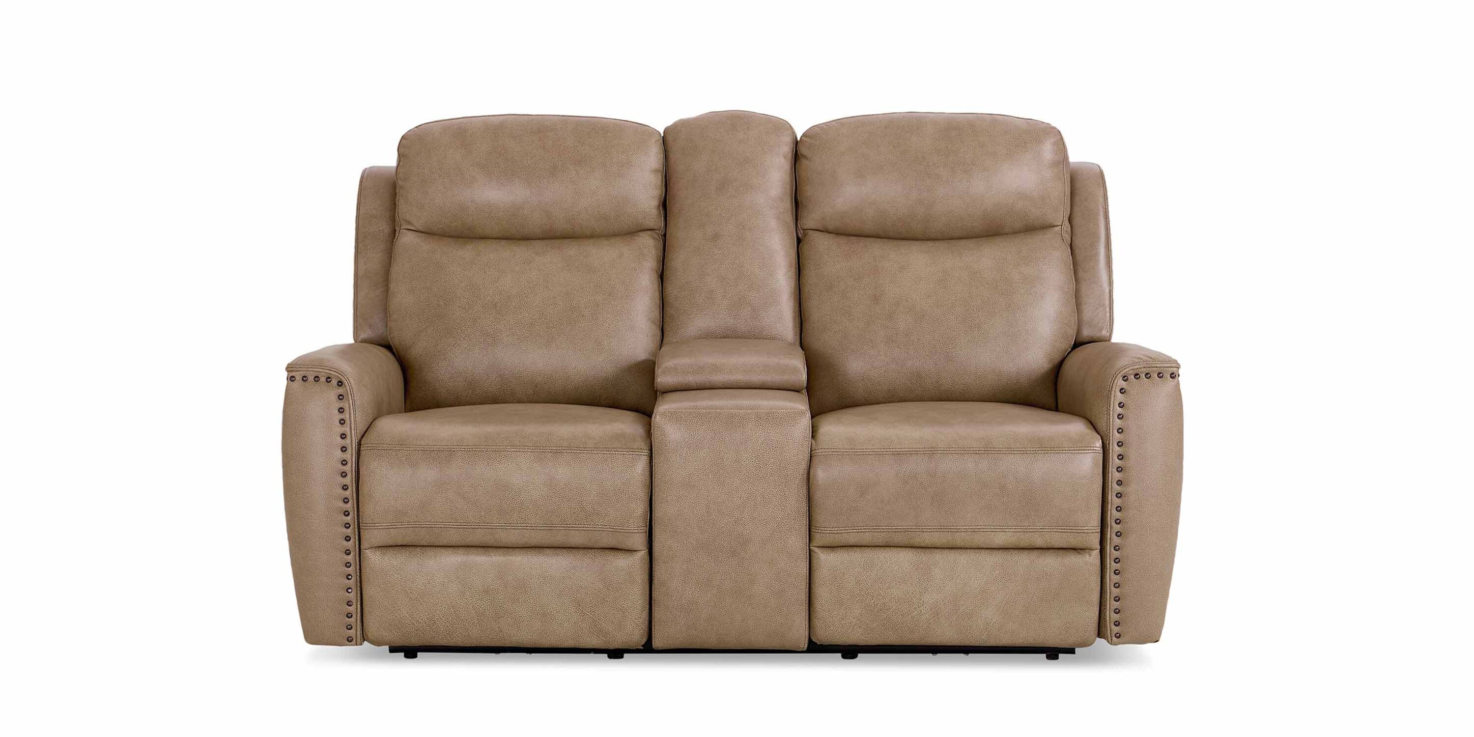 Douglas Leather Power Reclining Loveseat with Center Console Bassett