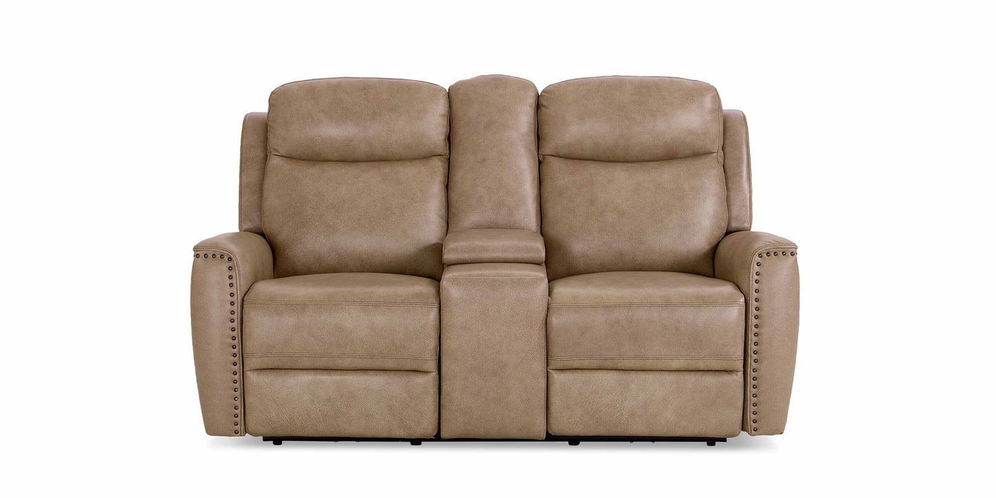 Douglas Leather Power Reclining Loveseat with Center Console Bassett