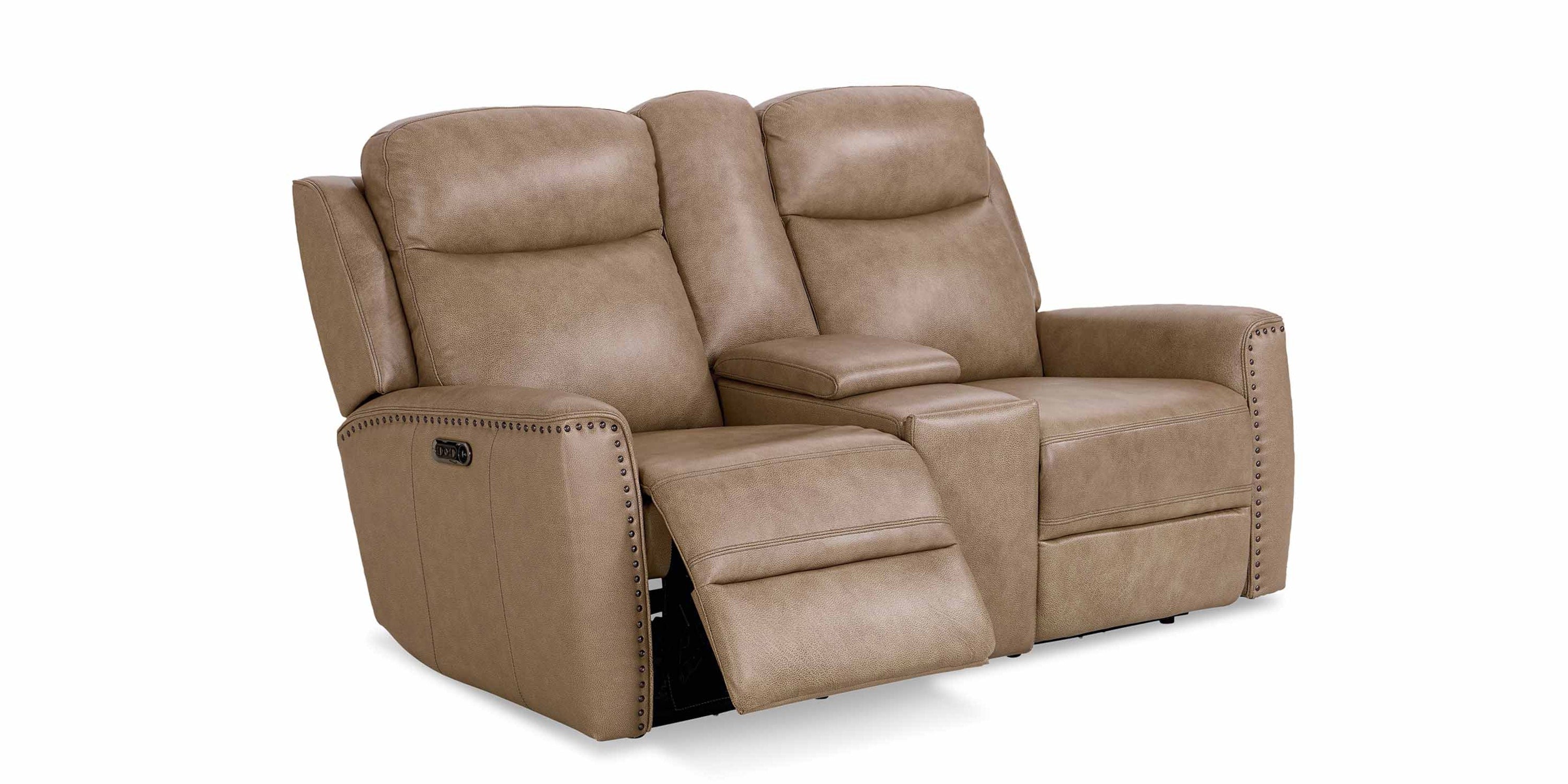 Douglas Leather Power Reclining Loveseat with Center Console Bassett