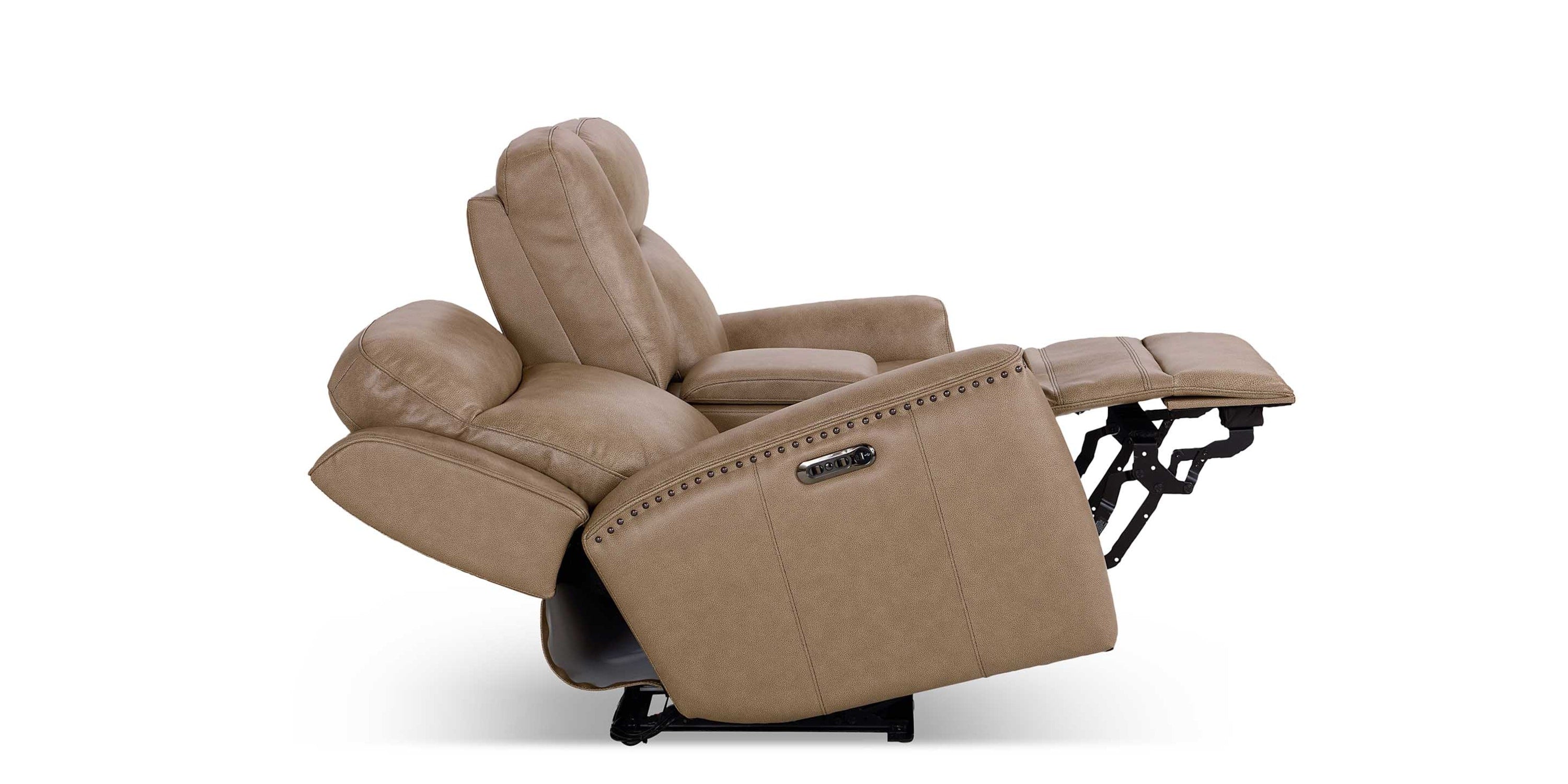 Douglas Leather Power Reclining Loveseat with Center Console Bassett