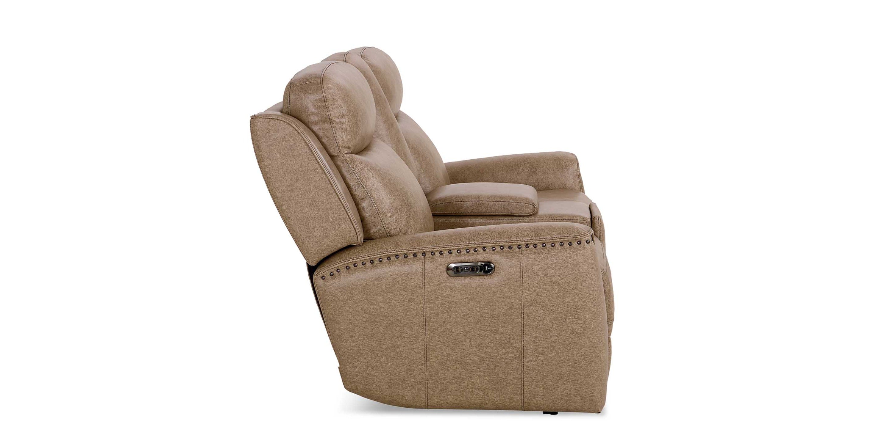 Douglas Leather Power Reclining Loveseat with Center Console Bassett