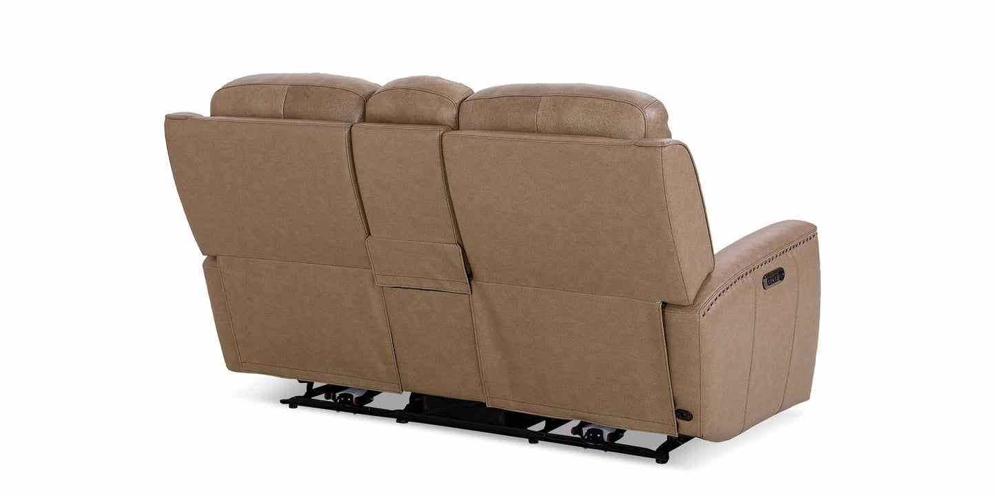 Douglas Leather Power Reclining Loveseat with Center Console Bassett