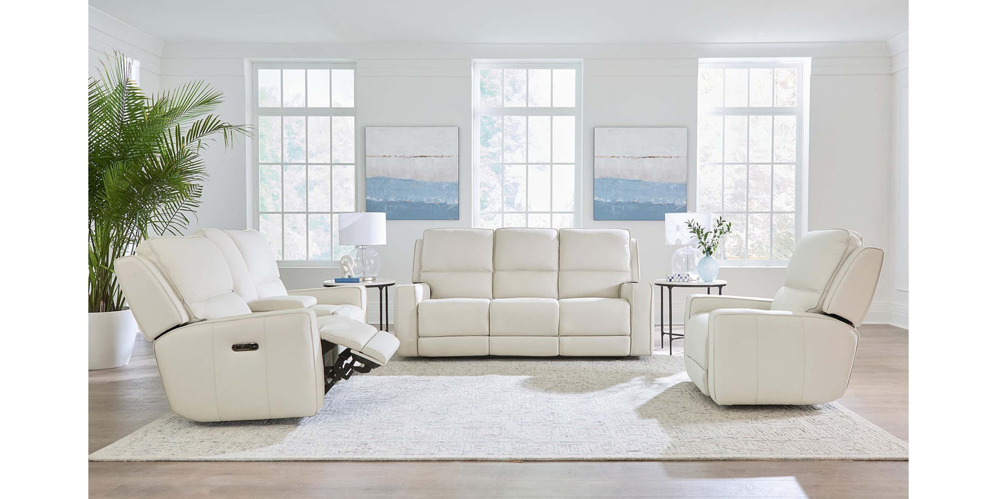Raymond Leather Power Reclining Loveseat with Center Console Bassett