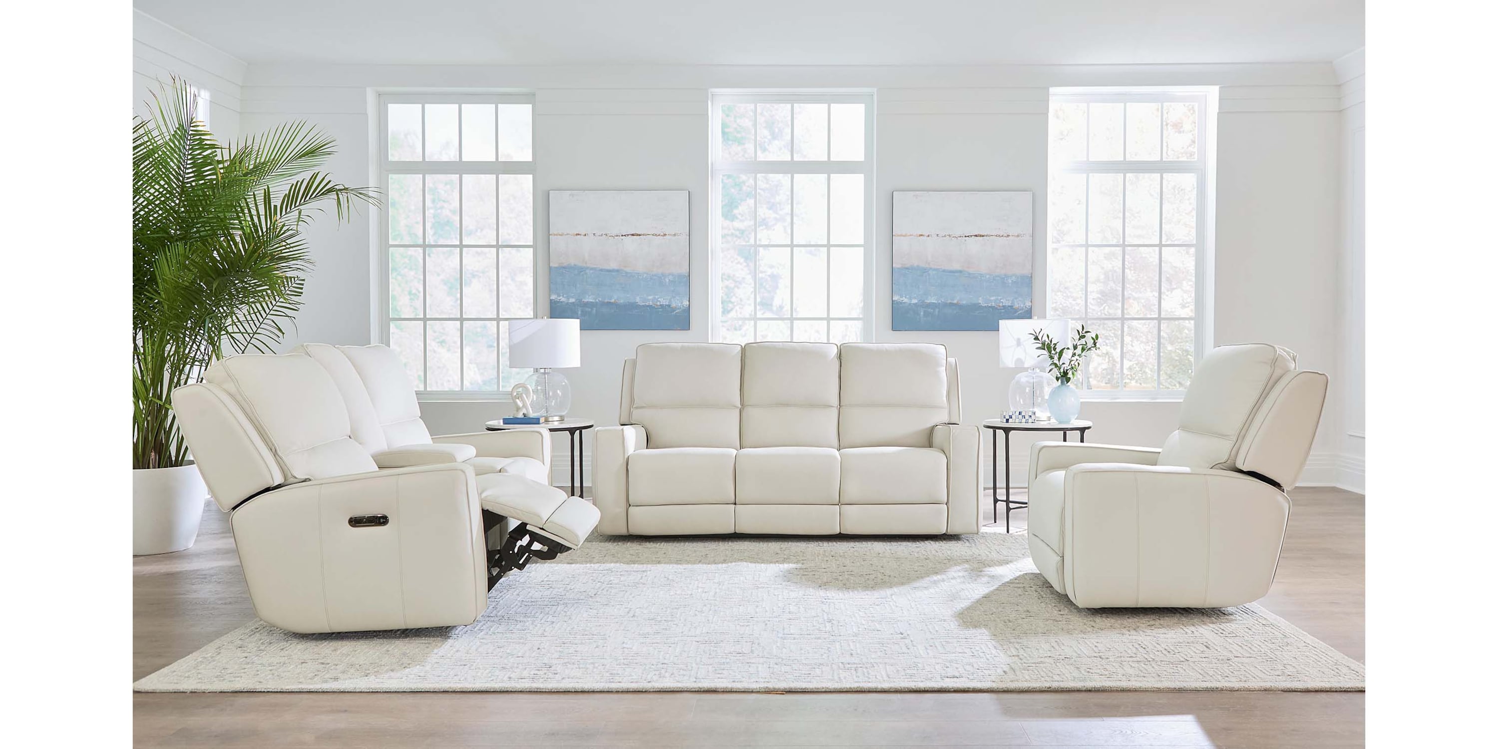 Raymond Leather Power Reclining Sofa Bassett