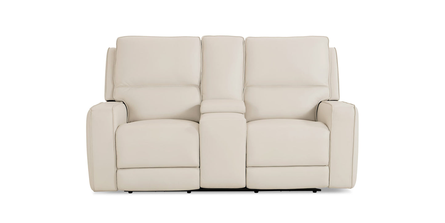 Raymond Leather Power Reclining Loveseat with Center Console Bassett