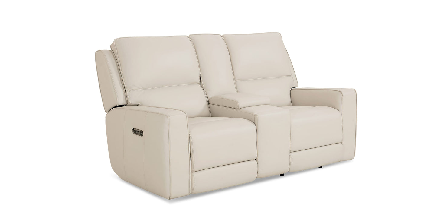 Raymond Leather Power Reclining Loveseat with Center Console Bassett
