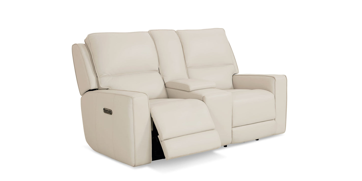 Raymond Leather Power Reclining Loveseat with Center Console Bassett