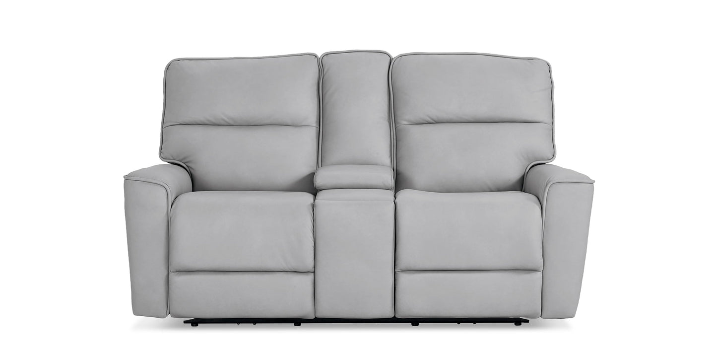Kenneth Leather Power Reclining Loveseat with Center Console Bassett