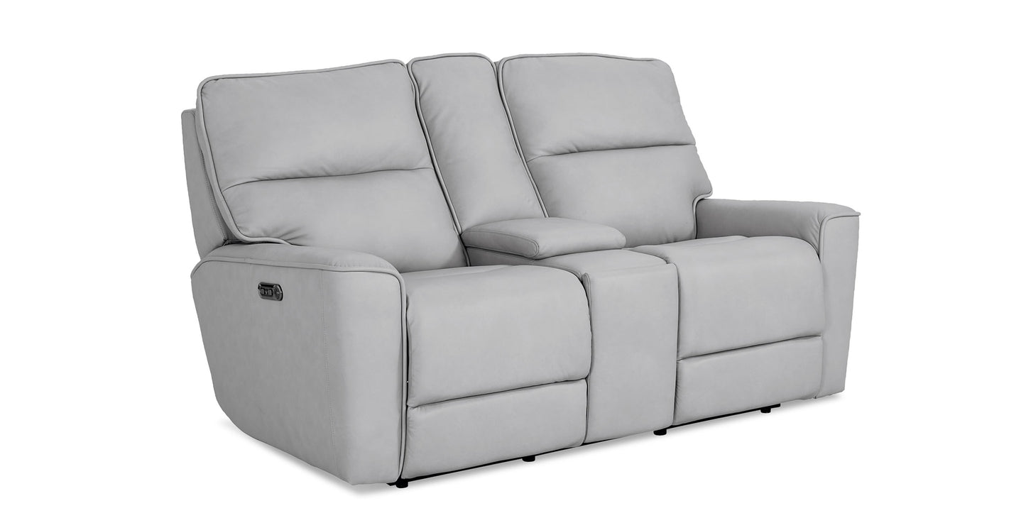 Kenneth Leather Power Reclining Loveseat with Center Console Bassett