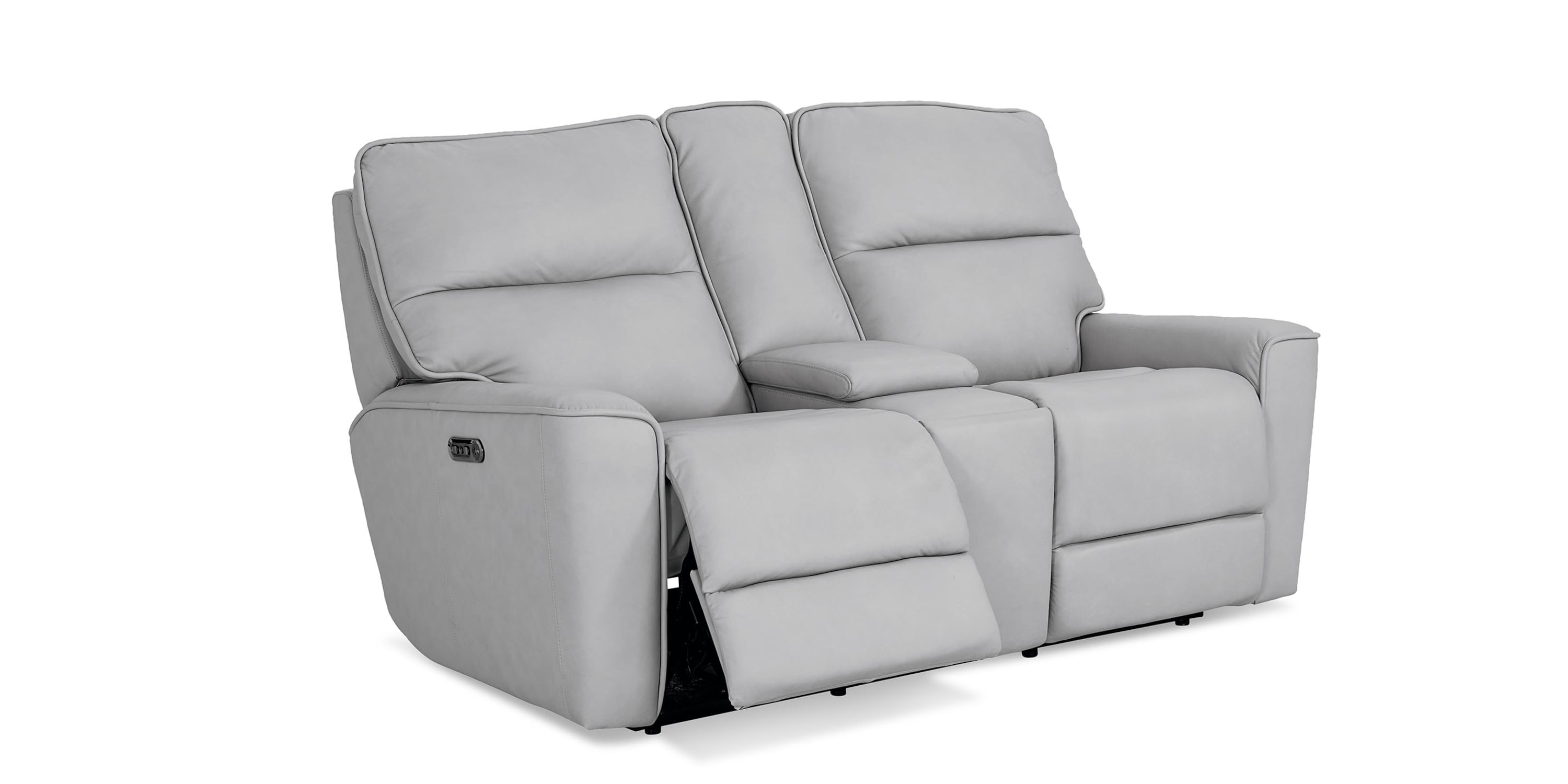 Kenneth Leather Power Reclining Loveseat with Center Console Bassett