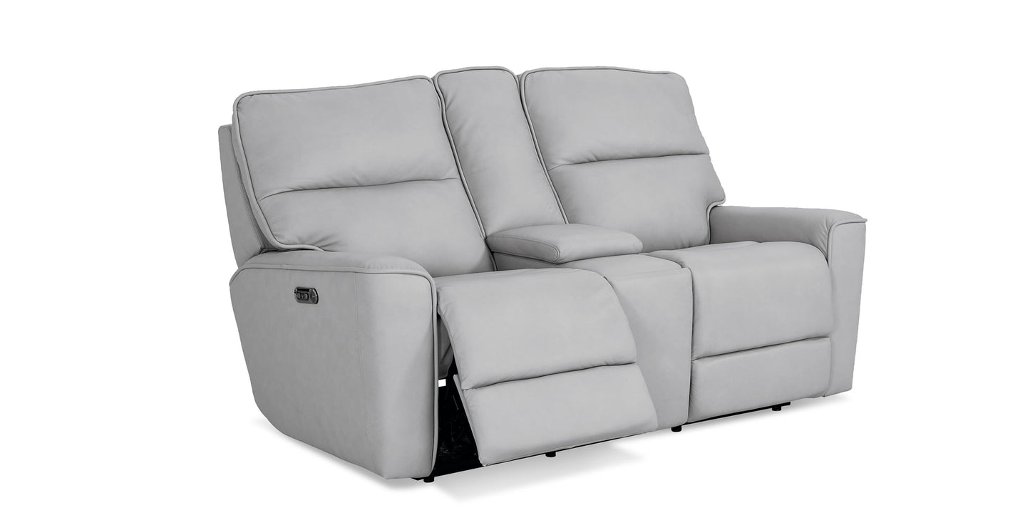 Kenneth Leather Power Reclining Loveseat with Center Console Bassett