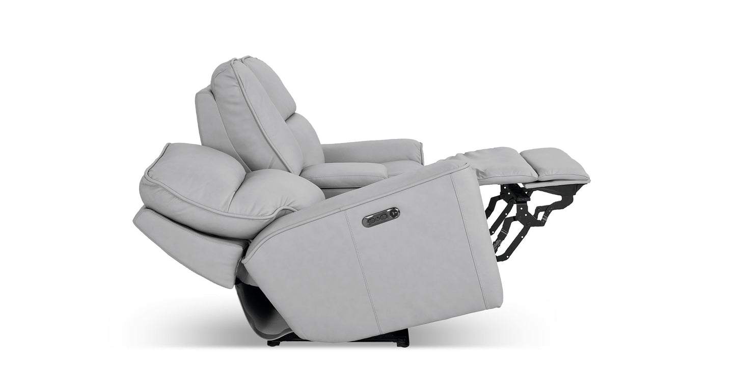 Kenneth Leather Power Reclining Loveseat with Center Console Bassett