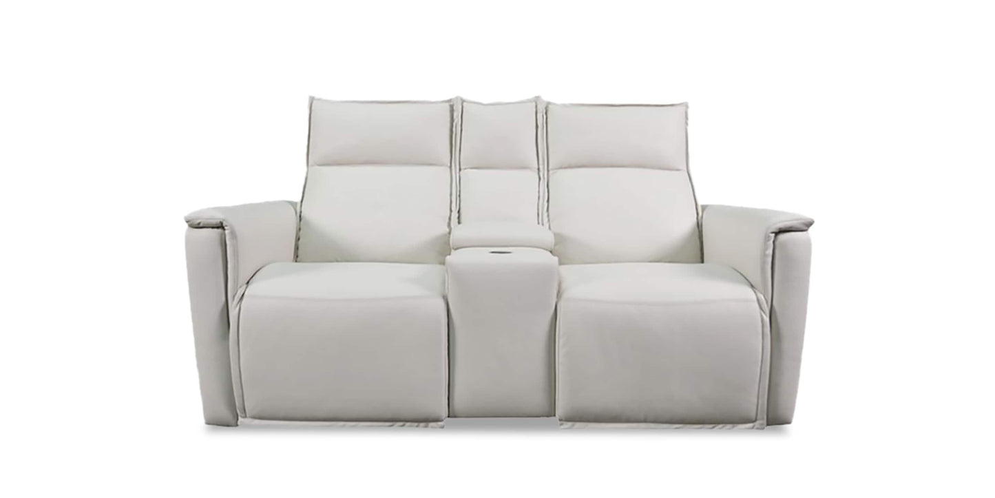 Chauncey Leather Power Reclining Loveseat with Center Console Bassett