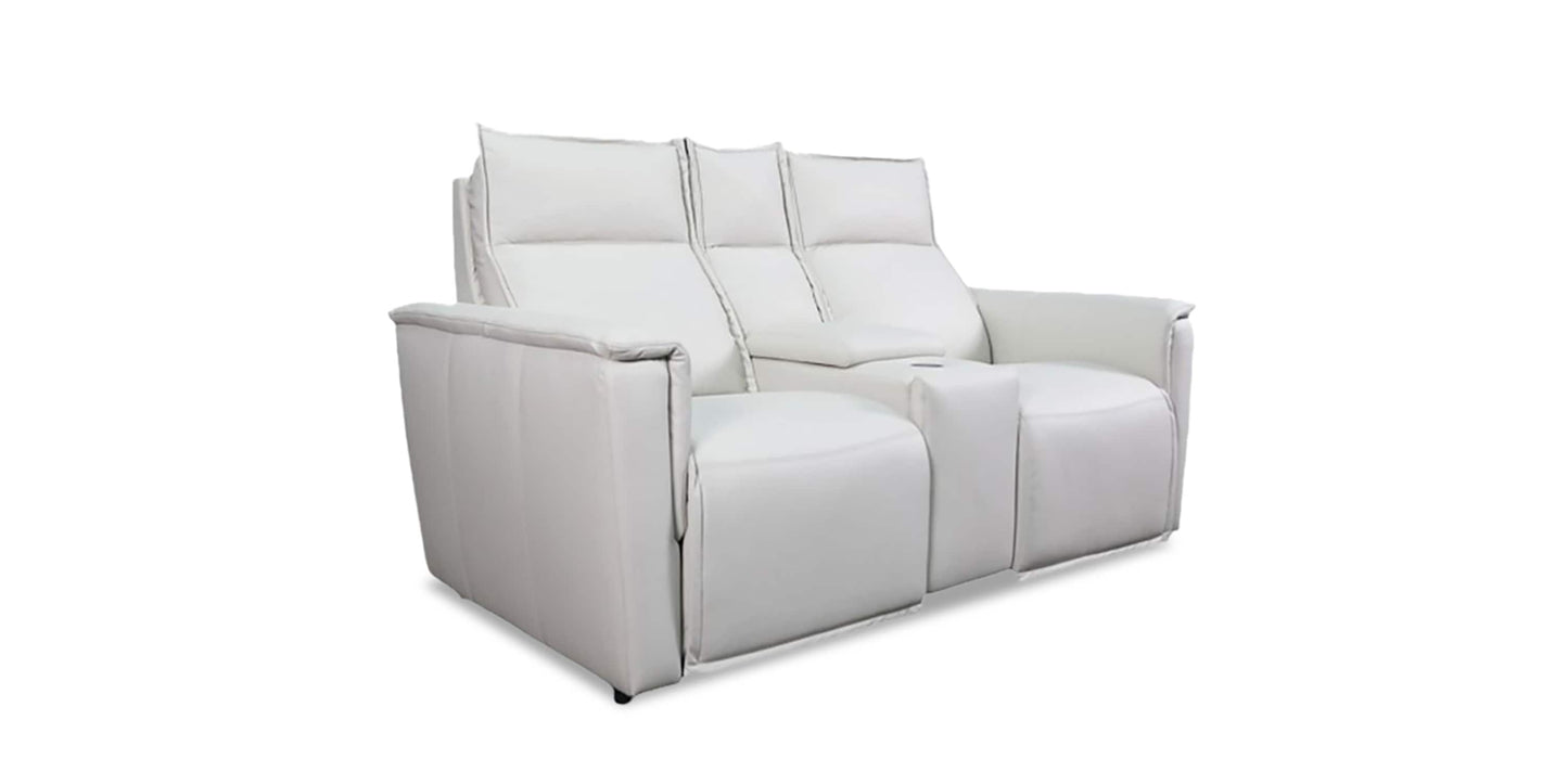 Chauncey Leather Power Reclining Loveseat with Center Console Bassett
