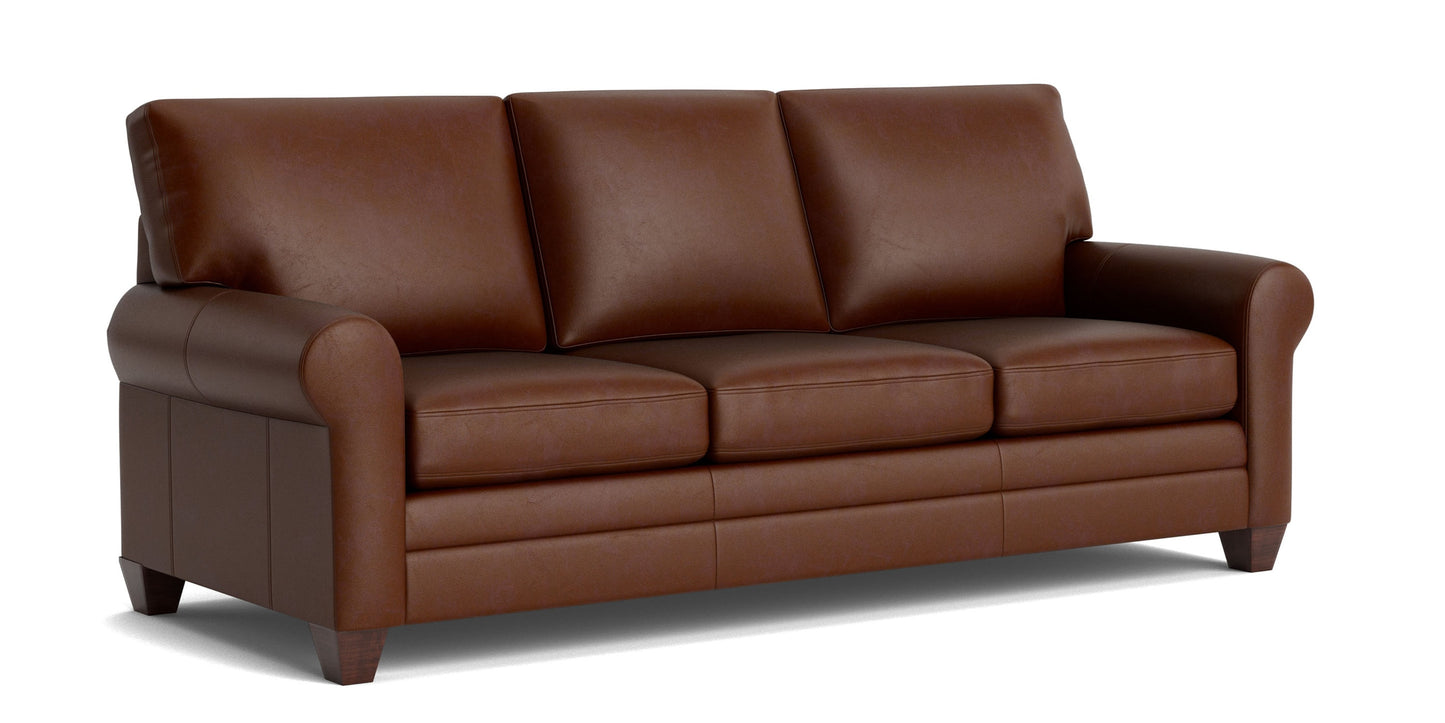 Carolina Leather Roll Arm Sofa Bassett