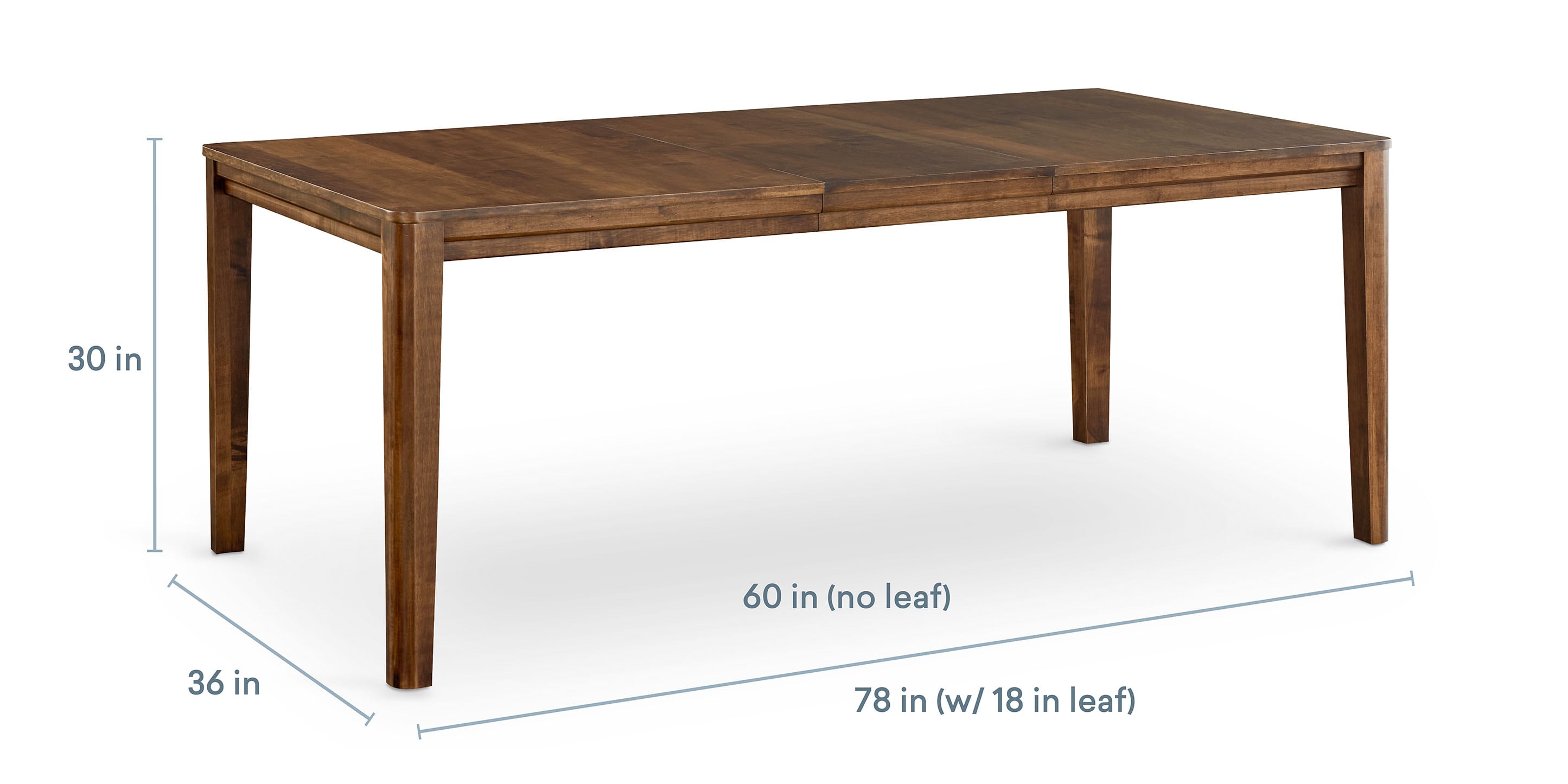 Bassett Spence 36" Rectangular Dining Table — One or Two Leaves, USA-Made — dimensions