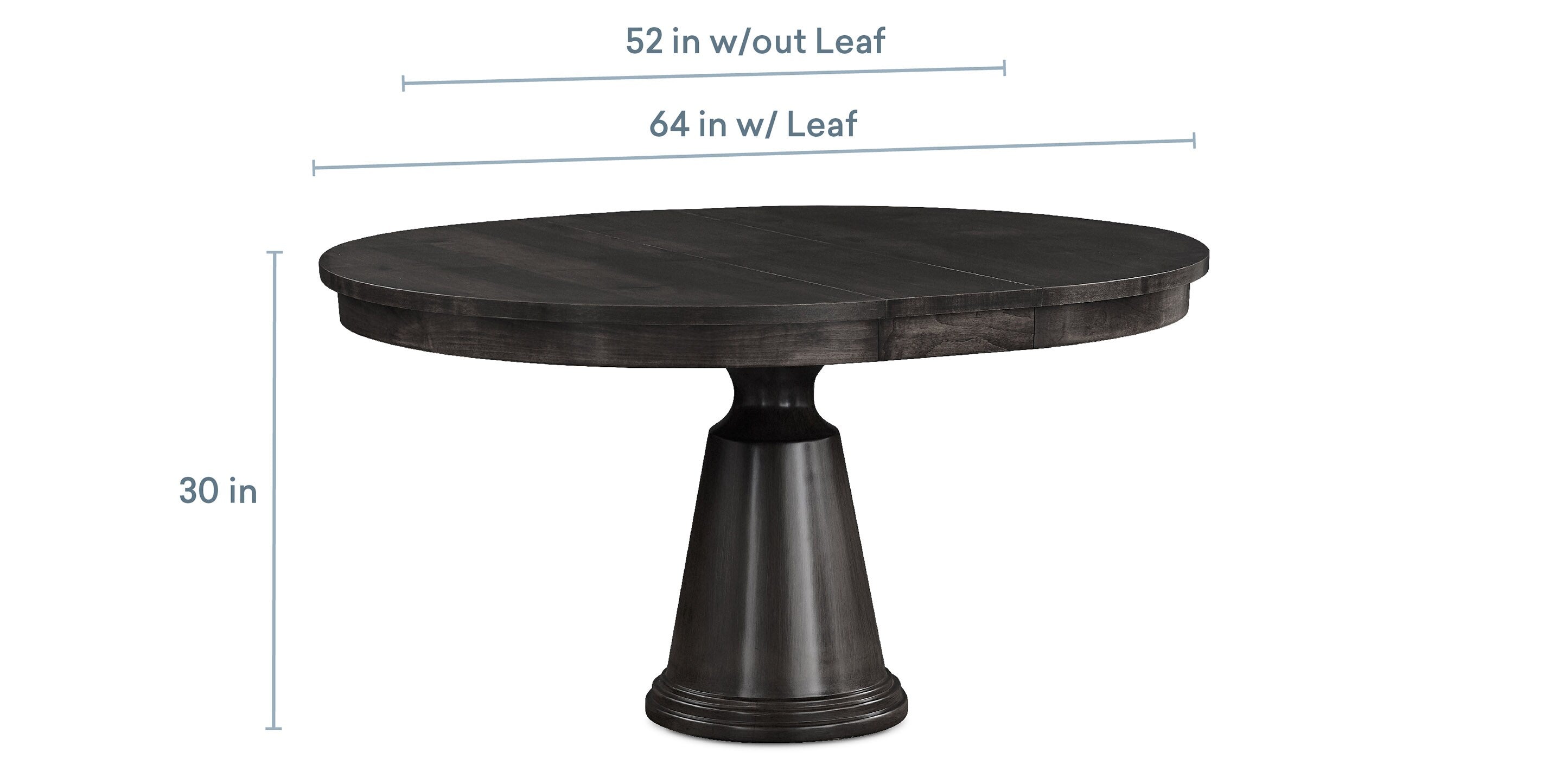 Bassett Spence 52" Round Dining Table — Four Finishes, USA-Made — Carbon finish — dimensions