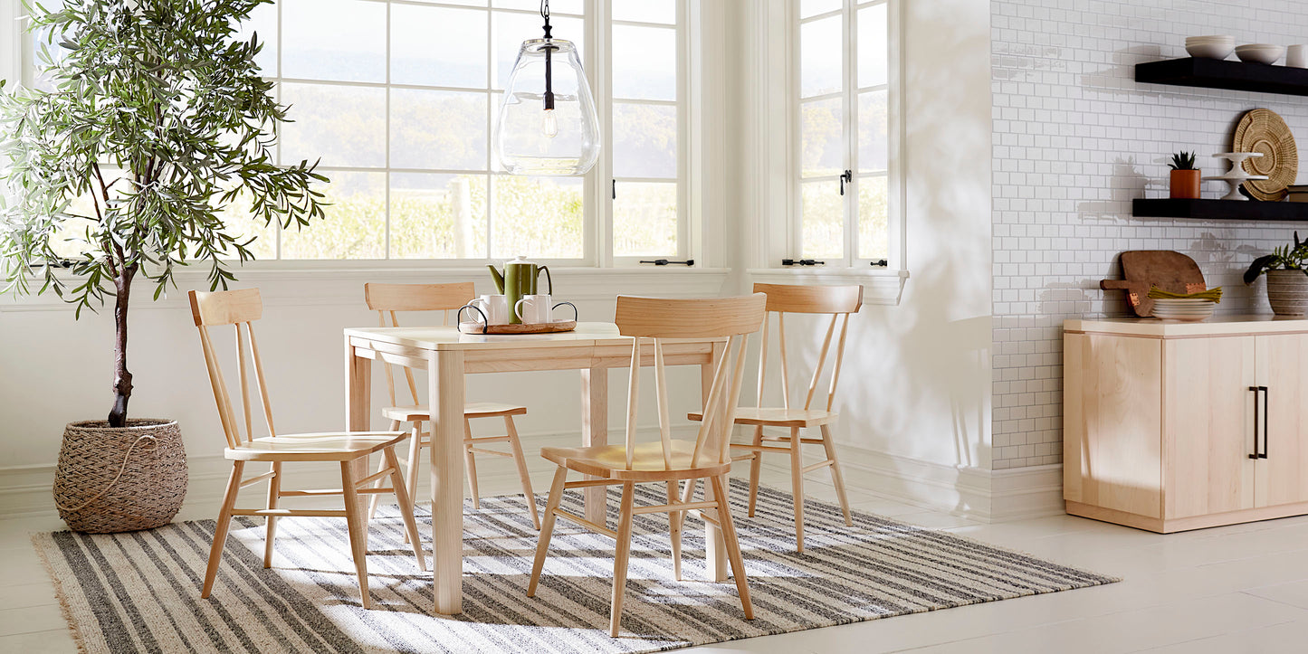 Bassett Spence 38" Square Dining Table — Leaf Options, Made in the USA — Natural finish