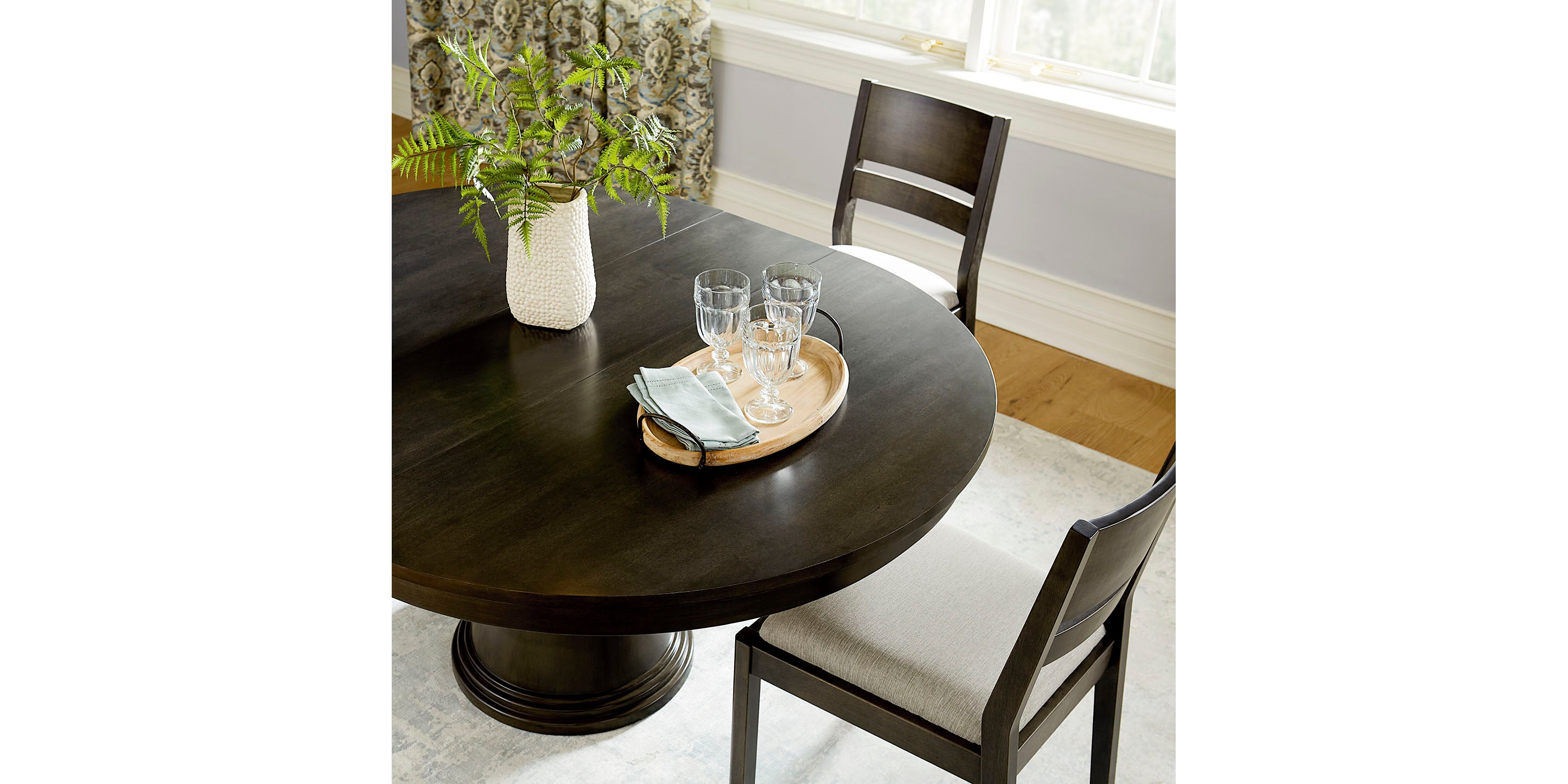 Bassett Spence 52" Round Table Top — With One Leaf, Made in the USA — Carbon finish