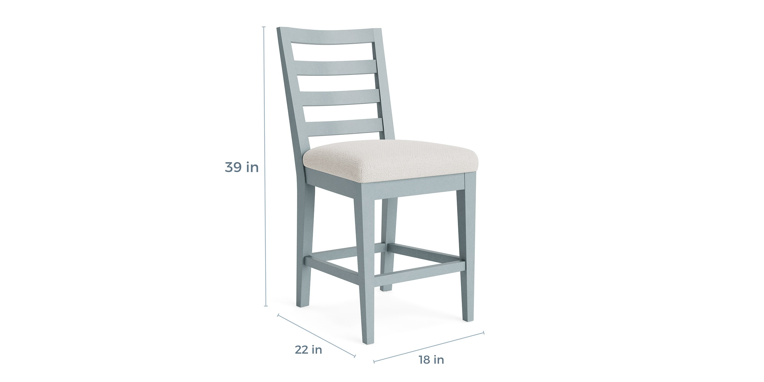 Bassett Hideaway Ladderback Counter Stool — Wood or Fabric Seat — dimensions