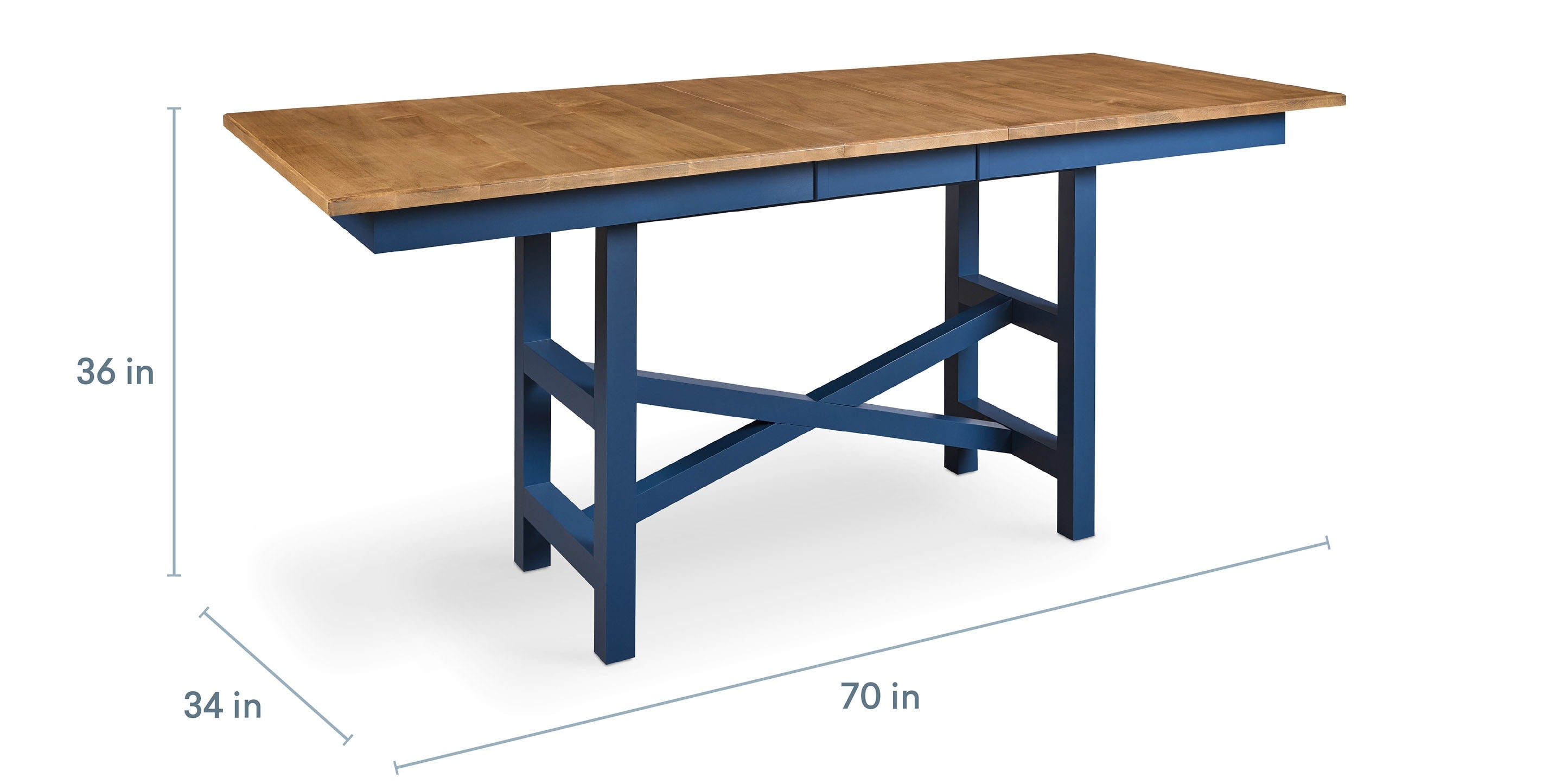 Bassett Hideaway Counter Height Trestle Base — Solid Maple, USA-Made — dimensions
