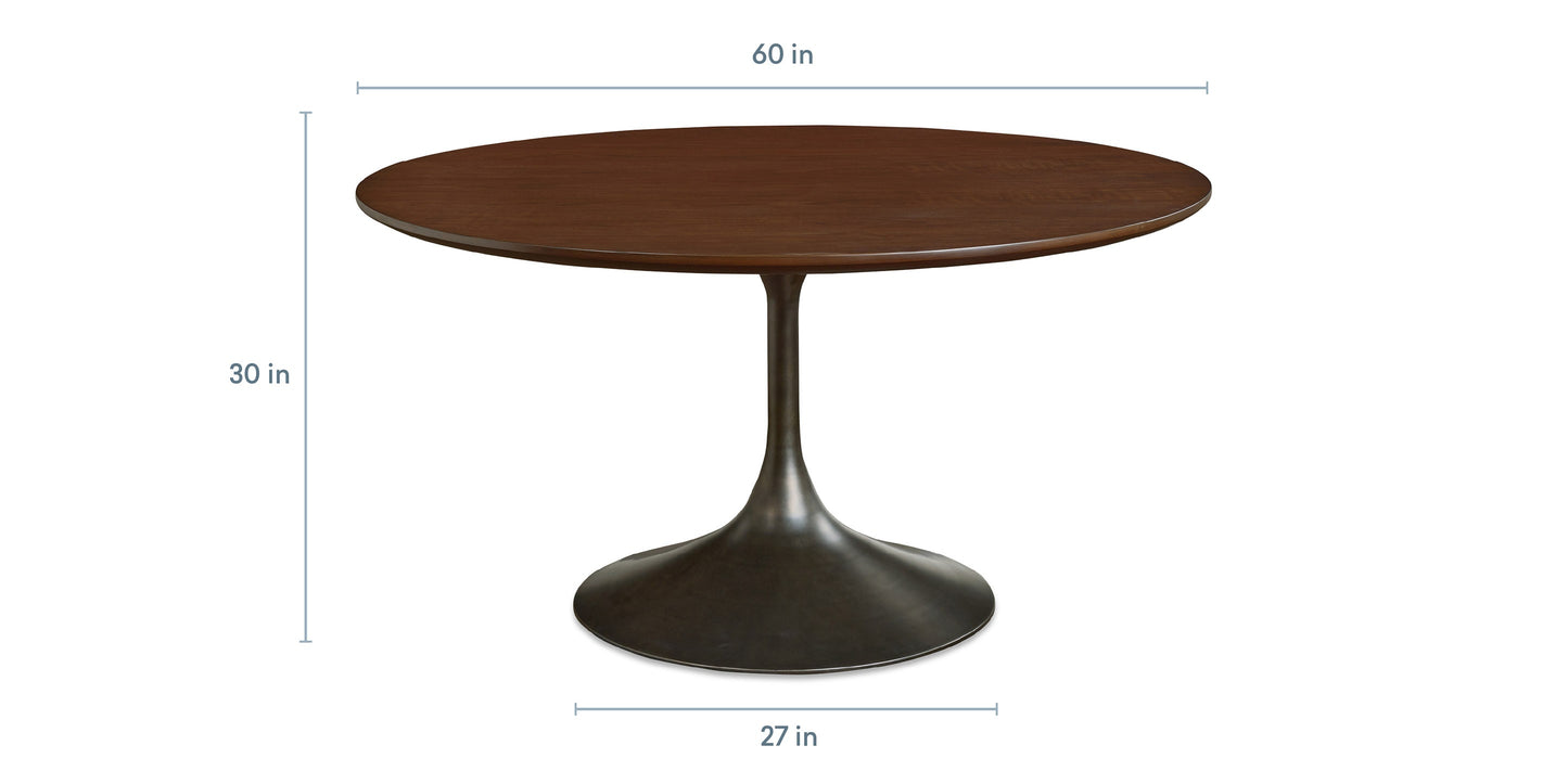 Bassett Copenhagen 60" Round Table — Seats Six, Danish Modern Bassett Dining Table