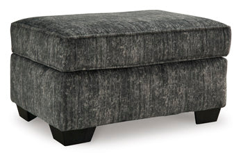 Lonoke Ottoman — Gunmetal Gray Rectangle on Faux-Wood Feet Signature Design by Ashley® Living Room