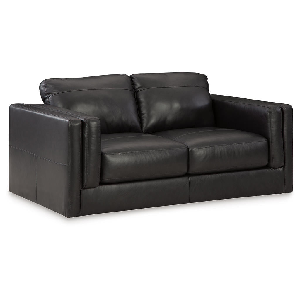Amiata Loveseat — Onyx Waxed Leather at Compact Scale Signature Design by Ashley® Living Room