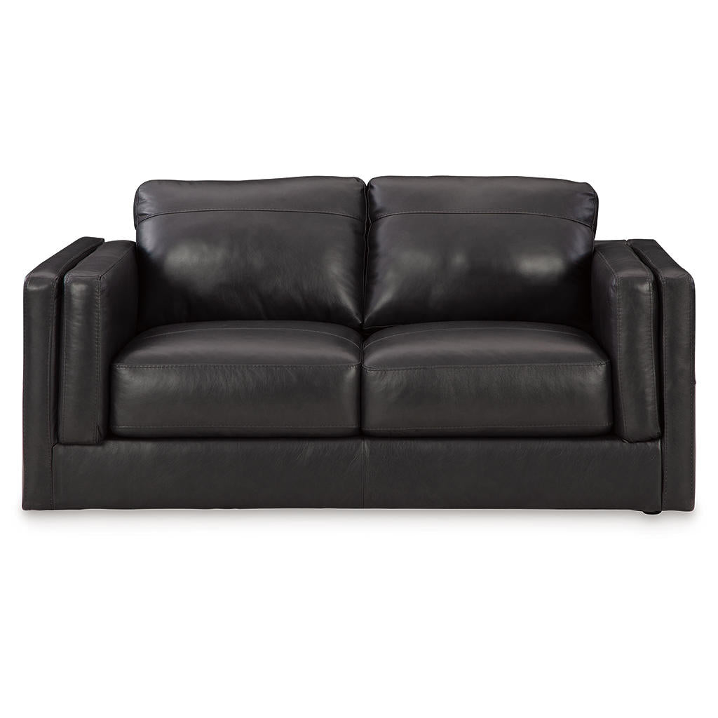 Amiata Loveseat — Onyx Waxed Leather at Compact Scale Signature Design by Ashley® Living Room